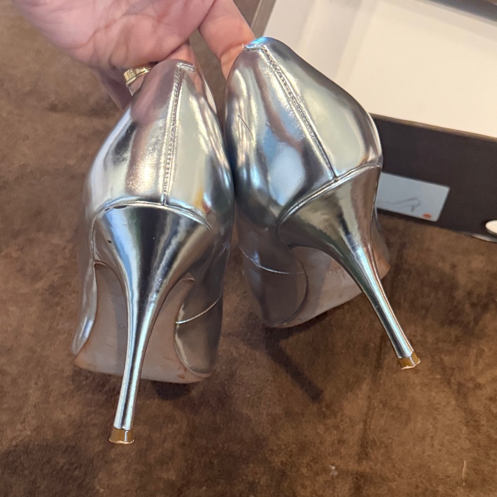 Paolo Metallic Silver Pointed-Toe Stiletto Pumps - Picture 7 of 7